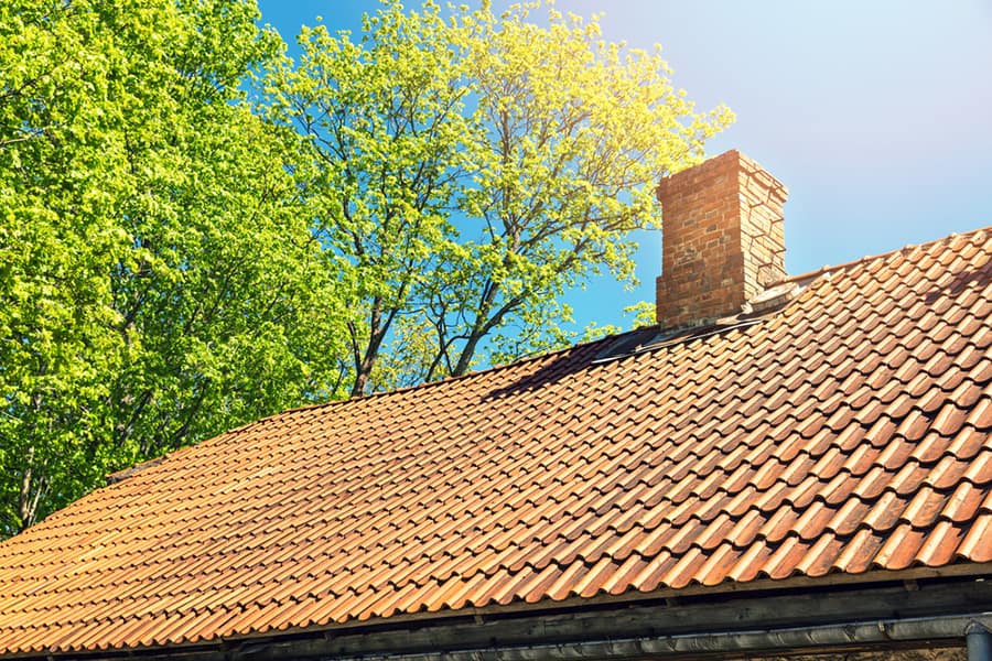 clay roof tiles on sunny day